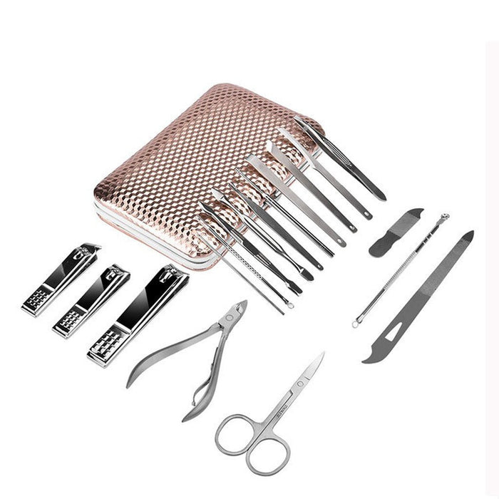 18PCS Manicure Set Tools Pedicure Kit Stainless Steel Nail Grooming Clippers White Gold - Amazingooh Wholesale