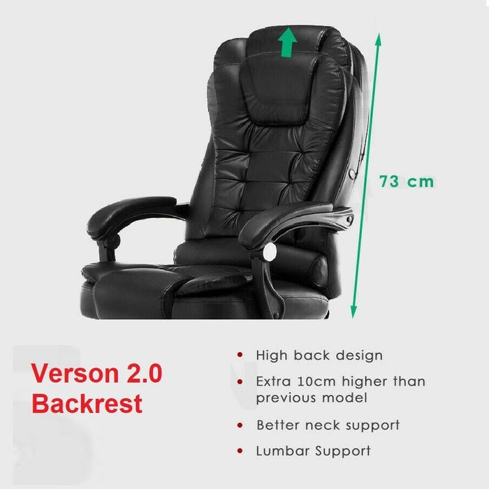 2022 New 8 Point Massage Chair Executive Office Computer Seat Footrest Recliner Pu Leather - Amazingooh Wholesale