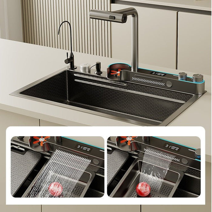 2024 Integrated Waterfall Kitchen Sink Honeycomb Technology Large Digitial Display Stainless Steel Water Filter Cup Washer - Amazingooh Wholesale