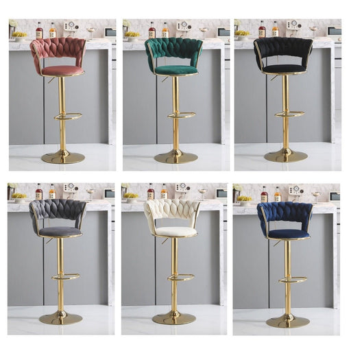 2x Height Adjustable Swivel Bar Stool Velvet Golden Base Chairs Padded Seat - Amazingooh Wholesale