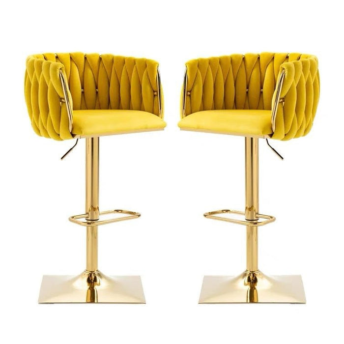 2x Height Adjustable Swivel Bar Stool Velvet Golden Square Base Barstools Chairs Padded Seat - Amazingooh Wholesale