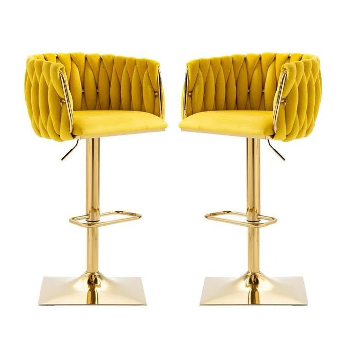 2x Height Adjustable Swivel Bar Stool Velvet Golden Square Base Barstools Chairs Padded Seat - Amazingooh Wholesale