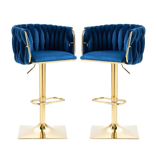 2x Height Adjustable Swivel Bar Stool Velvet Golden Square Base Barstools Chairs Padded Seat - Amazingooh Wholesale