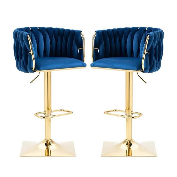 2x Height Adjustable Swivel Bar Stool Velvet Golden Square Base Barstools Chairs Padded Seat - Amazingooh Wholesale