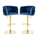 2x Height Adjustable Swivel Bar Stool Velvet Golden Square Base Barstools Chairs Padded Seat - Amazingooh Wholesale