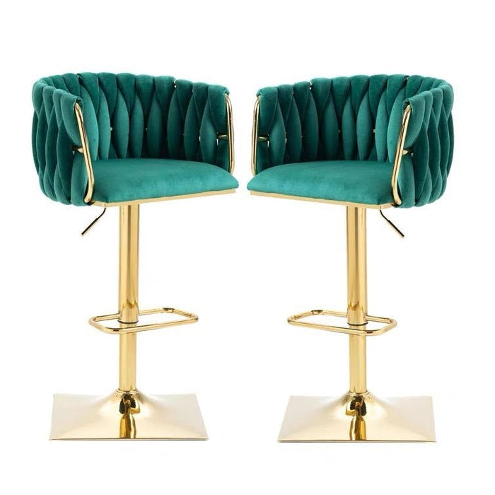 2x Height Adjustable Swivel Bar Stool Velvet Golden Square Base Barstools Chairs Padded Seat - Amazingooh Wholesale