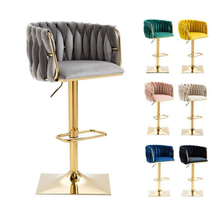 2x Height Adjustable Swivel Bar Stool Velvet Golden Square Base Barstools Chairs Padded Seat - Amazingooh Wholesale