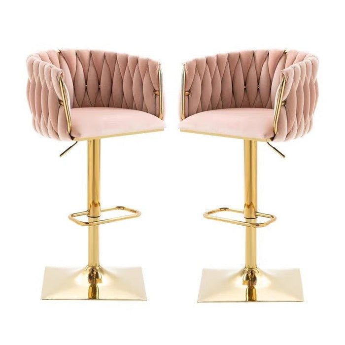 2x Height Adjustable Swivel Bar Stool Velvet Golden Square Base Barstools Chairs Padded Seat - Amazingooh Wholesale