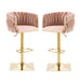 2x Height Adjustable Swivel Bar Stool Velvet Golden Square Base Barstools Chairs Padded Seat - Amazingooh Wholesale