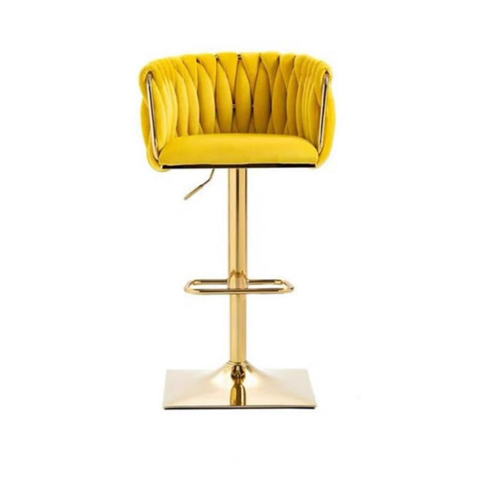 2x Height Adjustable Swivel Bar Stool Velvet Golden Square Base Barstools Chairs Padded Seat - Amazingooh Wholesale