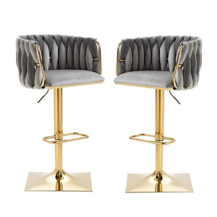 2x Height Adjustable Swivel Bar Stool Velvet Golden Square Base Barstools Chairs Padded Seat - Amazingooh Wholesale