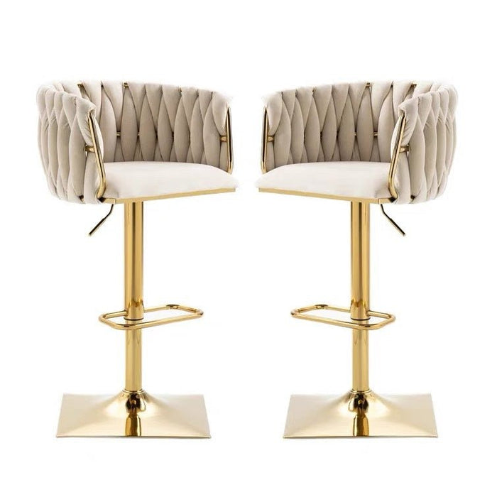 2x Height Adjustable Swivel Bar Stool Velvet Golden Square Base Barstools Chairs Padded Seat - Amazingooh Wholesale