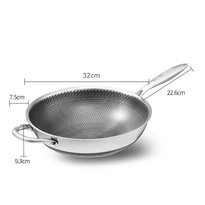 32cm Stainless Steel Non-Stick Stir Fry Cooking Kitchen Honeycomb Wok Pan with Lid - Amazingooh