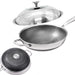 32cm Stainless Steel Non-Stick Stir Fry Cooking Kitchen Honeycomb Wok Pan with Lid - amazingooh