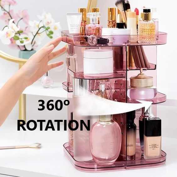 360 Rotating Large Capacity Makeup Organizer for Bedroom and Bathroom (Pink) - Amazingooh Wholesale
