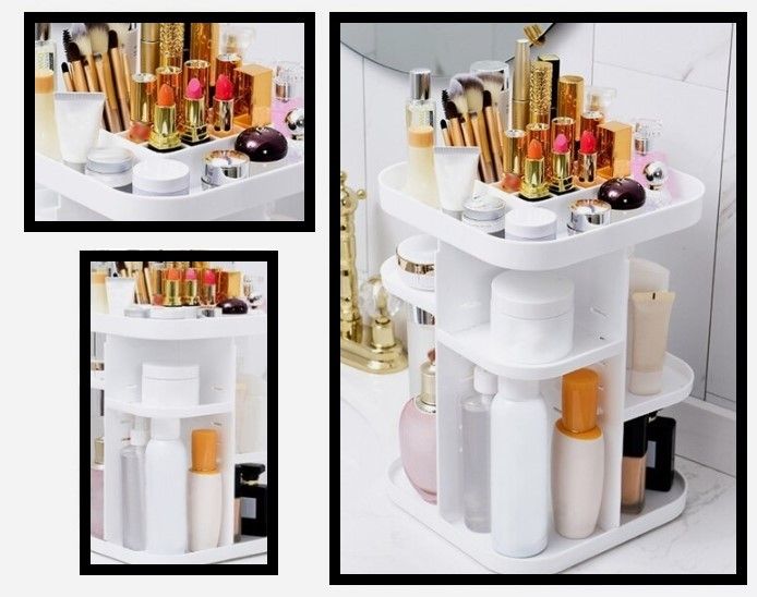 360 Rotating Large Capacity Makeup Organizer for Bedroom and Bathroom (White) - Amazingooh Wholesale