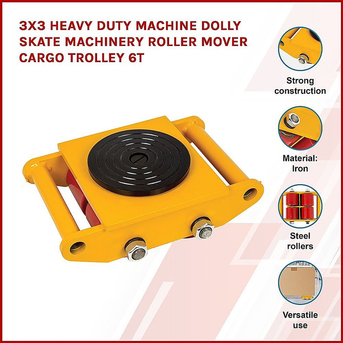 3x3 Heavy Duty Machine Dolly Skate Machinery Roller Mover Cargo Trolley 6T - Amazingooh Wholesale
