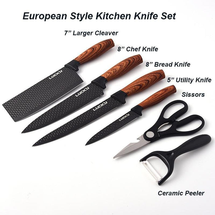 6 pieces Kitchen Knife Set Everich Chef Knives Stainless Steel Nonstick Scissor - amazingooh