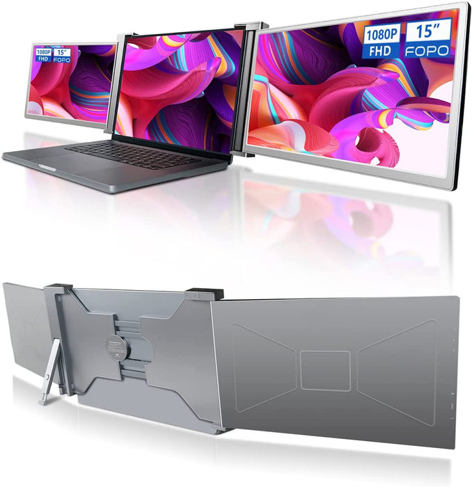 Dual Portable Triple Fold 1080P IPS FHD Monitor Screen Extender For Laptop 12" 13.3" 15"