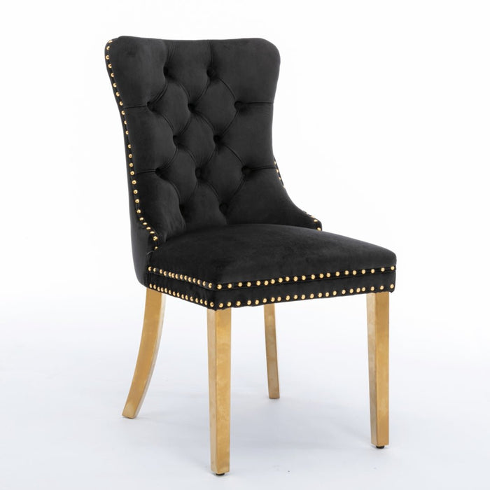 6x Velvet Dining Chairs with Golden Metal Legs-Black - Amazingooh Wholesale