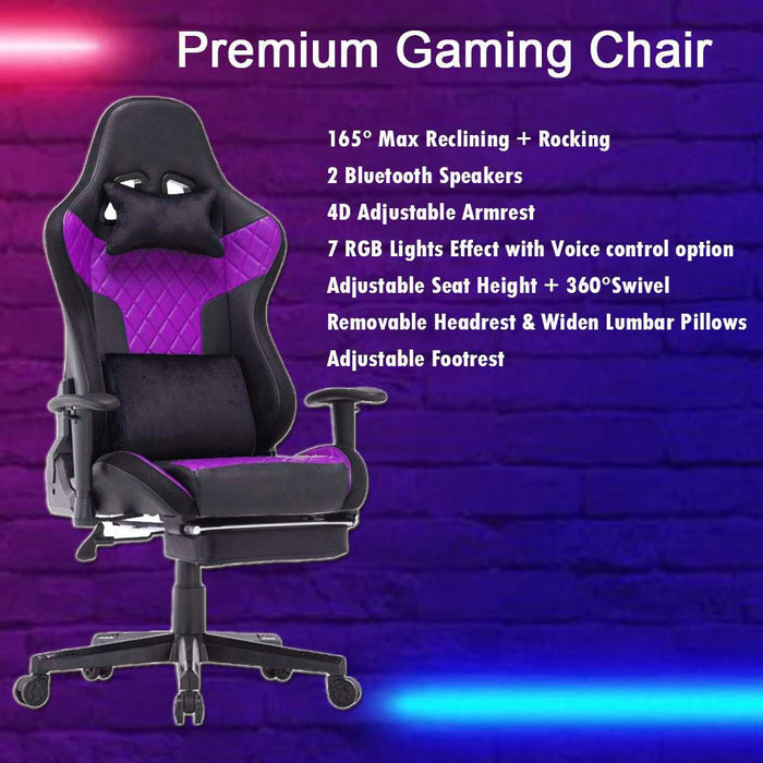 7 RGB Lights Bluetooth Speaker Gaming Chair Ergonomic Racing chair 165° Reclining Gaming Seat 4D Armrest Footrest - Amazingooh Wholesale