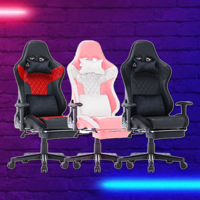 7 RGB Lights Bluetooth Speaker Gaming Chair Ergonomic Racing chair 165° Reclining Gaming Seat 4D Armrest Footrest Black Red - Amazingooh Wholesale