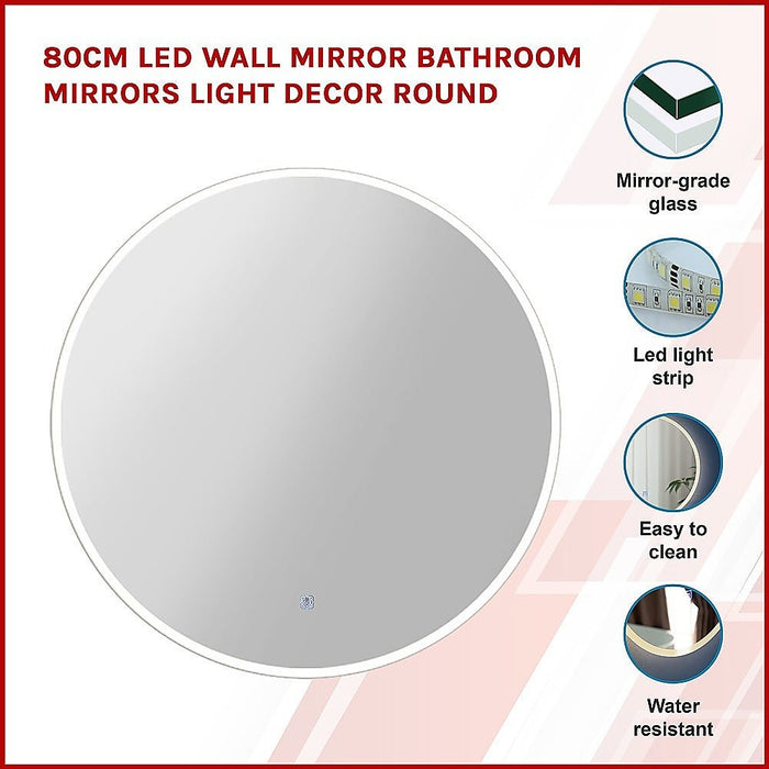 80cm LED Wall Mirror Bathroom Mirrors Light Decor Round - Amazingooh Wholesale