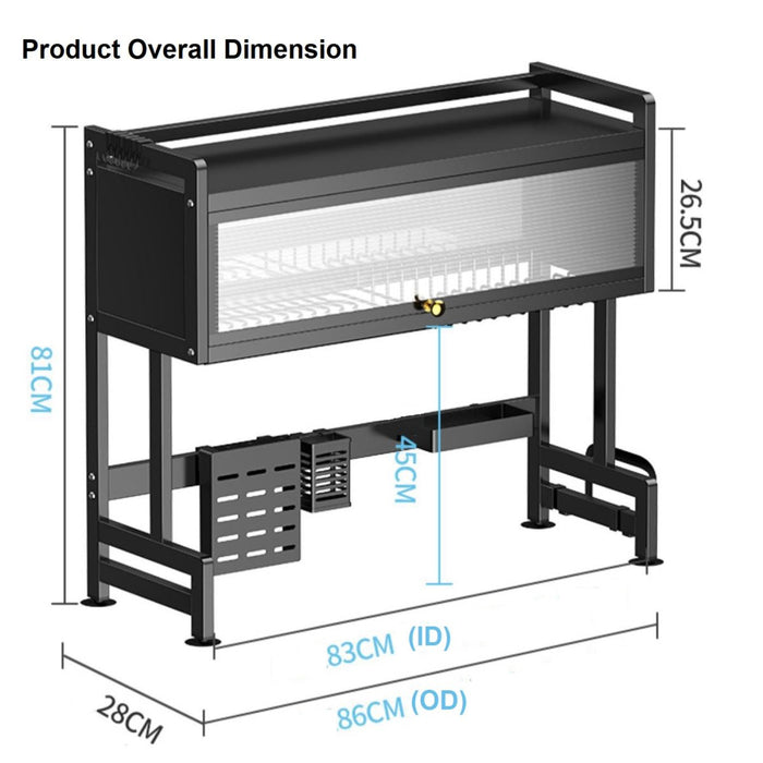 85cm Double Tier Enclosed Dish Drying Rack Holder Drain caddy Kitchen Drainer Storage Over Sink Organiser Storage - Amazingooh Wholesale