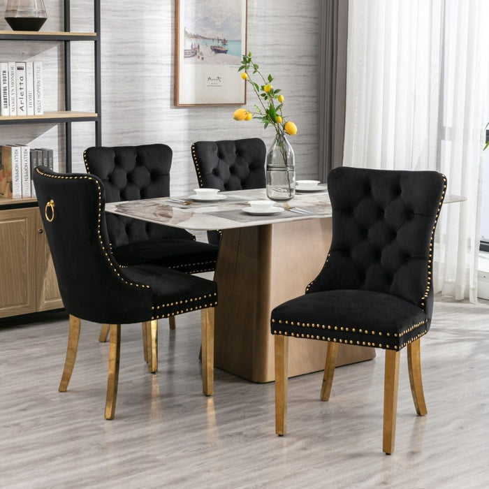 8x Velvet Dining Chairs with Golden Metal Legs-Black - Amazingooh Wholesale