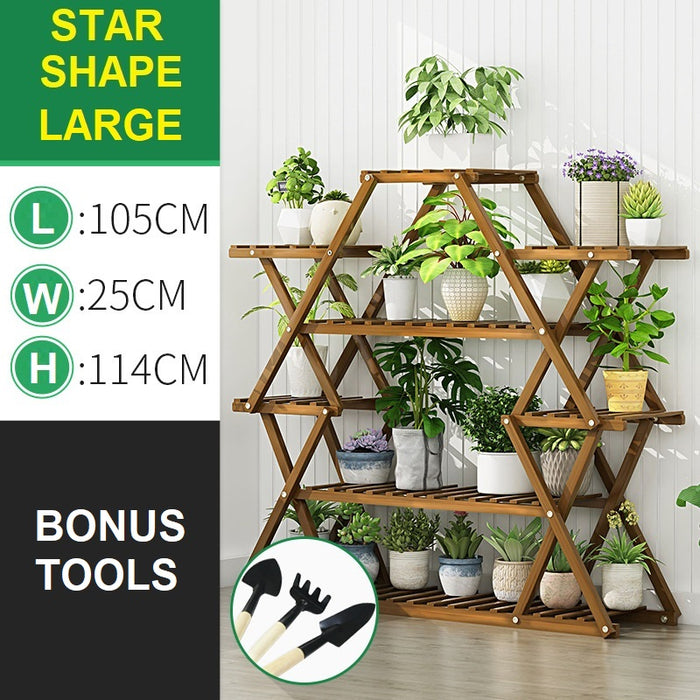 STAR Shape Bamboo Plant Stand Supplier Multi Tier Flower Rack for Indoor Outdoor