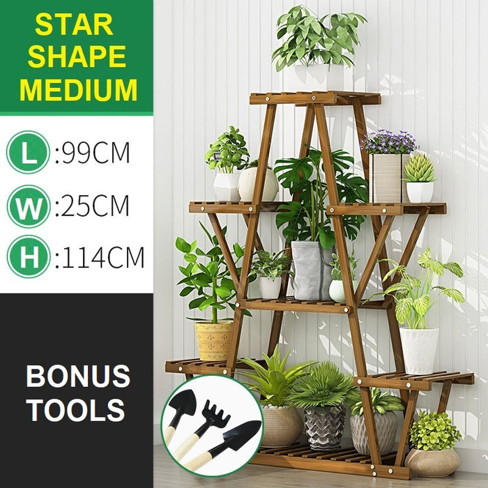 STAR Shape Bamboo Plant Stand Supplier Multi Tier Flower Rack for Indoor Outdoor