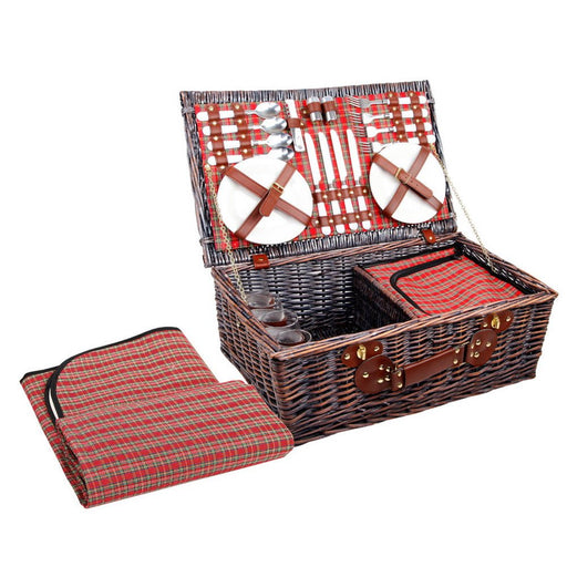 Alfresco 4 Person Picnic Basket Wicker Picnic Set Outdoor Insulated Blanket - Amazingooh Wholesale