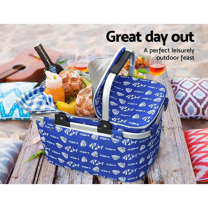 Alfresco Large Folding Picnic Bag Basket Hamper Camping Hiking Insulated Lunch Cooler - Amazingooh Wholesale