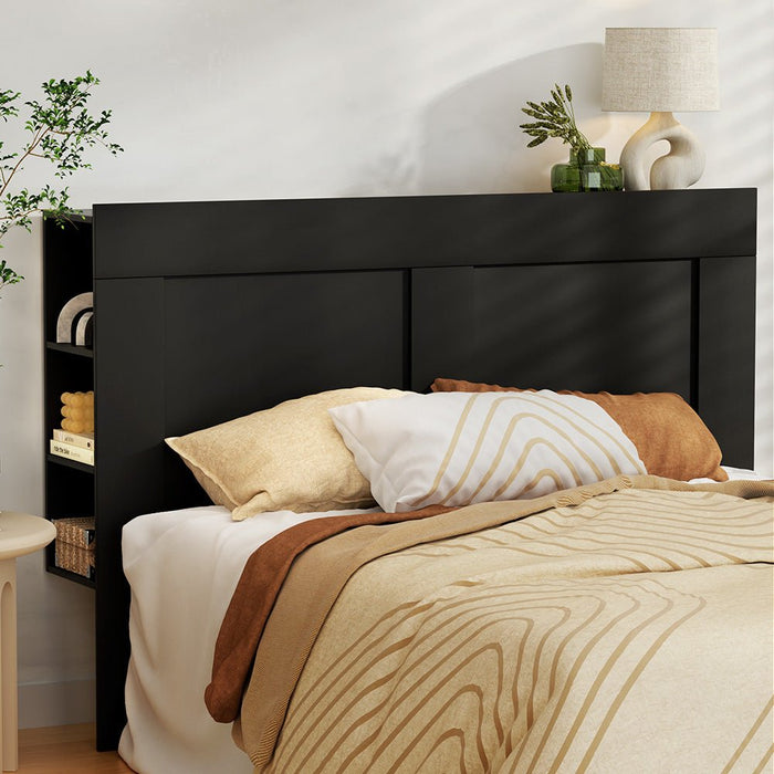 Artiss Bed Frame Double Size Bed Head with Shelves Headboard Bedhead Base Black - Amazingooh Wholesale