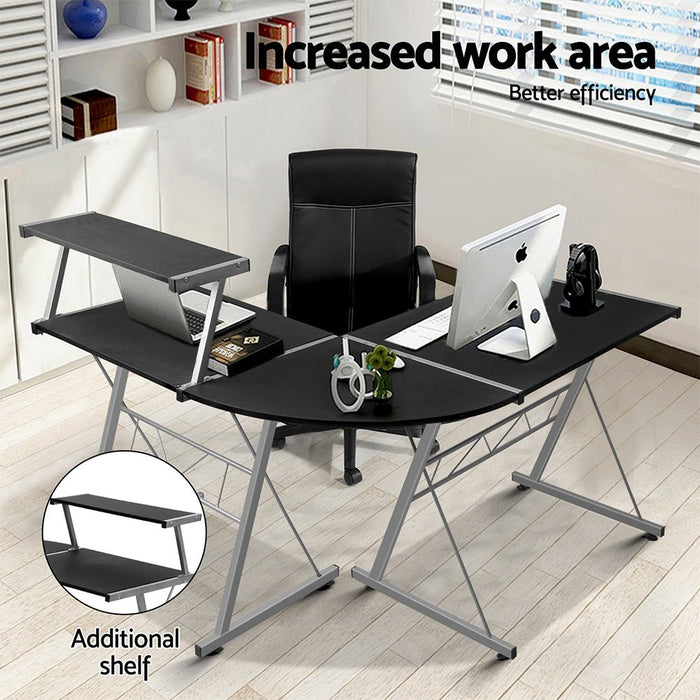 Artiss Corner Metal Pull Out Table Desk - Black - Amazingooh Wholesale