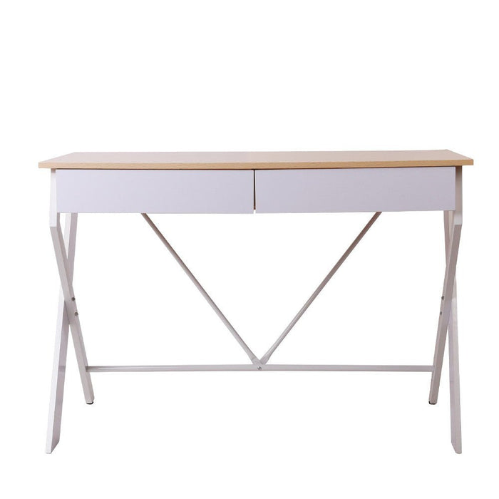 Artiss Metal Desk with Drawer - White with Oak Top - Amazingooh Wholesale