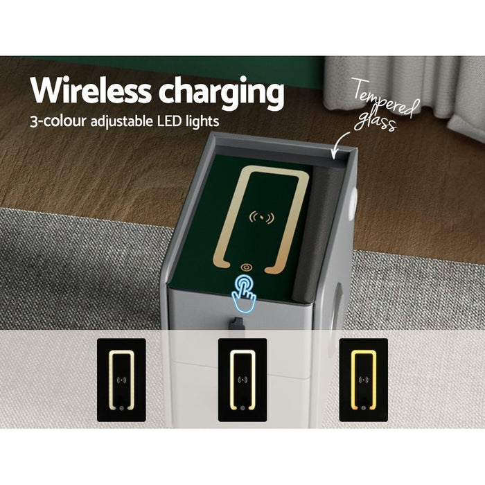 Artiss Smart Bedside Table 2 Drawers with Wireless Charging Ports LED Grey AIDA - Amazingooh Wholesale