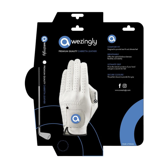 Awezingly Premium Quality Cabretta Leather Golf Glove for Men - White (L) - Amazingooh Wholesale