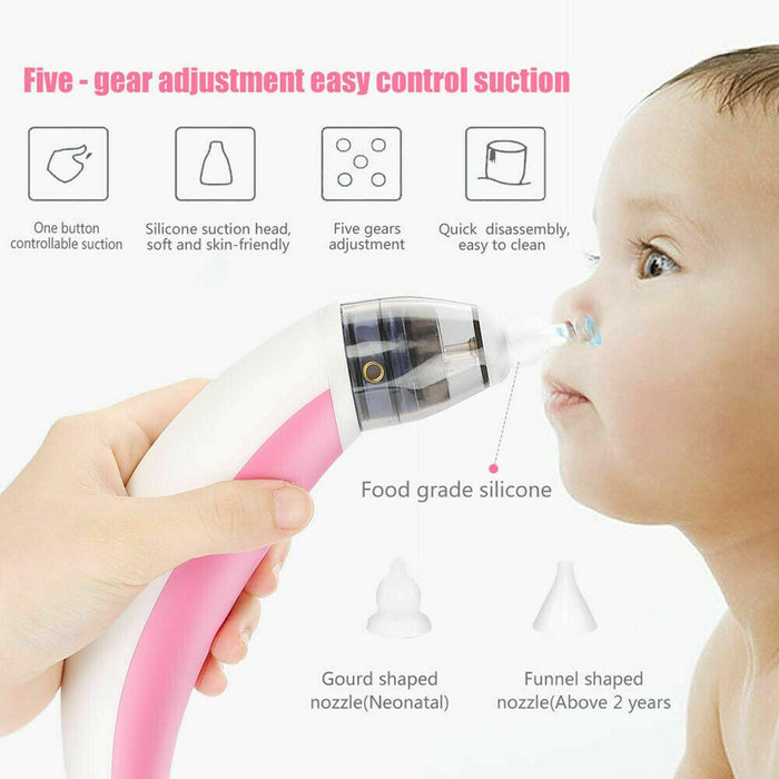 Baby Nasal Aspirator Electric Safe Hygienic Nose Cleaner Snot Sucker For baby (Red) - amazingooh