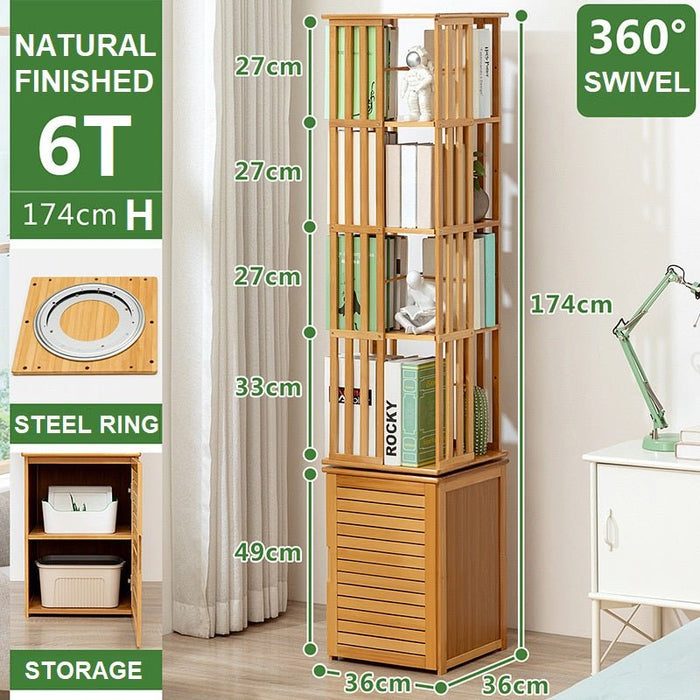 Bamboo 6 Tiers Open Bookcase with Door, Spinning Bookshelf Display Rack for Home - Amazingooh Wholesale