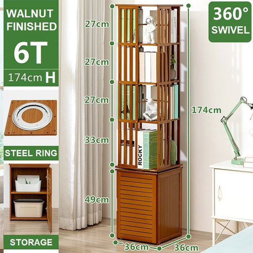 Bamboo 6 Tiers Open Bookcase with Door, Spinning Bookshelf Display Rack for Home - Amazingooh Wholesale