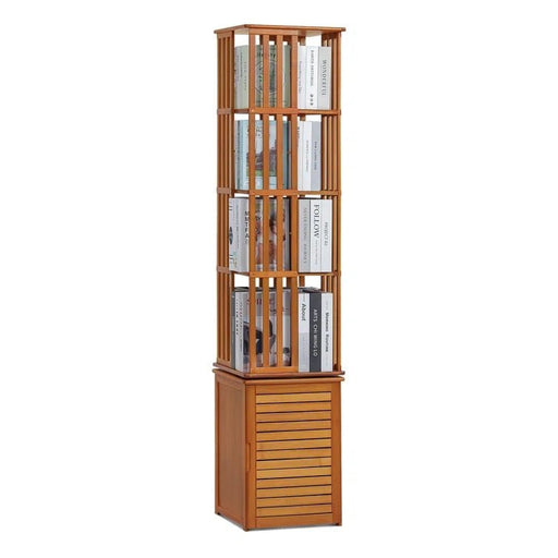 Bamboo 6 Tiers Open Bookcase with Door, Spinning Bookshelf Display Rack for Home - Amazingooh Wholesale