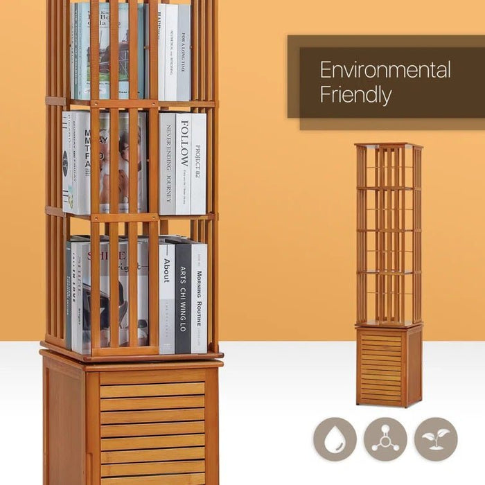 Bamboo 6 Tiers Open Bookcase with Door, Spinning Bookshelf Display Rack for Home - Amazingooh Wholesale