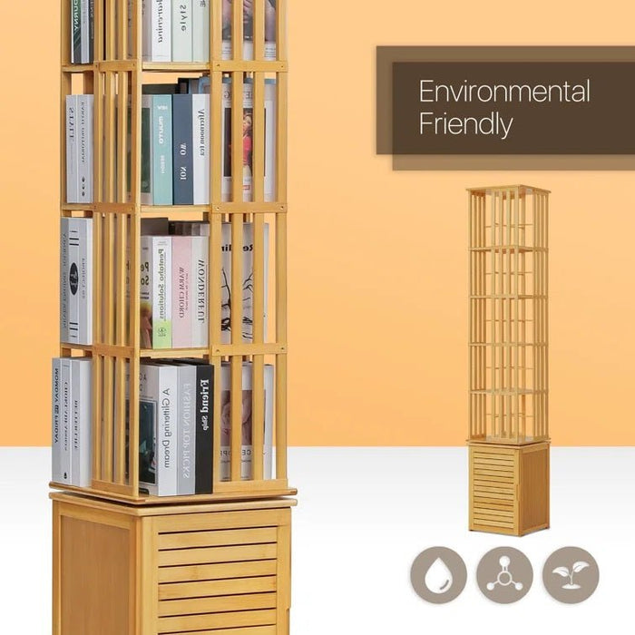 Bamboo 7 Tiers Open Bookcase with Door, Spinning Bookshelf Display Rack for Home - Amazingooh Wholesale