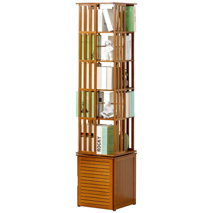 Bamboo 7 Tiers Open Bookcase with Door, Spinning Bookshelf Display Rack for Home - Amazingooh Wholesale