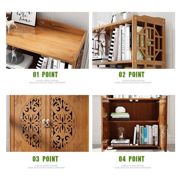 Bamboo Antique Style Cabinet Book Shelf Storage Choice Elegant Doors - Amazingooh Wholesale