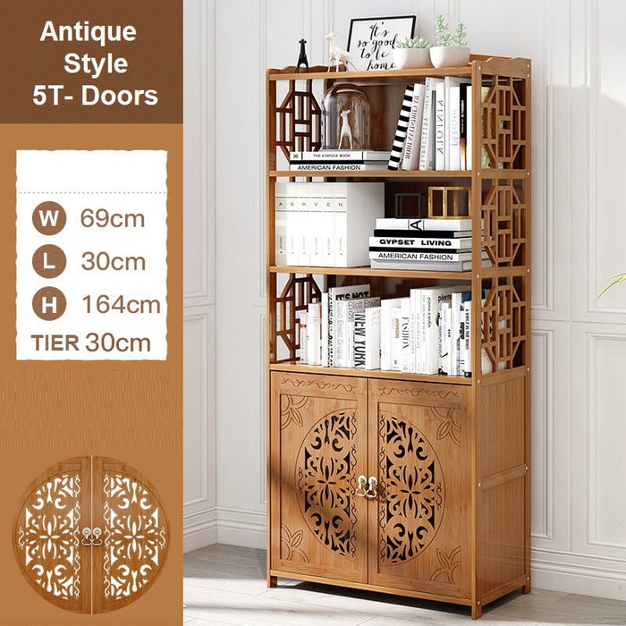 Bamboo Antique Style Cabinet Book Shelf Storage Choice Elegant Doors - Amazingooh Wholesale