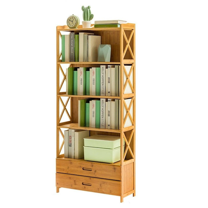 Bamboo Bookshelf Storage Rack Shelf Stand Bookcase Holder Display Drawers - Amazingooh Wholesale