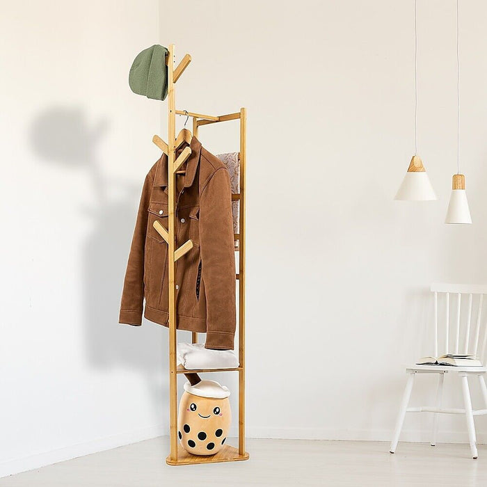 Bamboo Clothes Coat Rack Garment Stand Shelf Tree Hanger Bag Hat Hook Holder - Amazingooh Wholesale