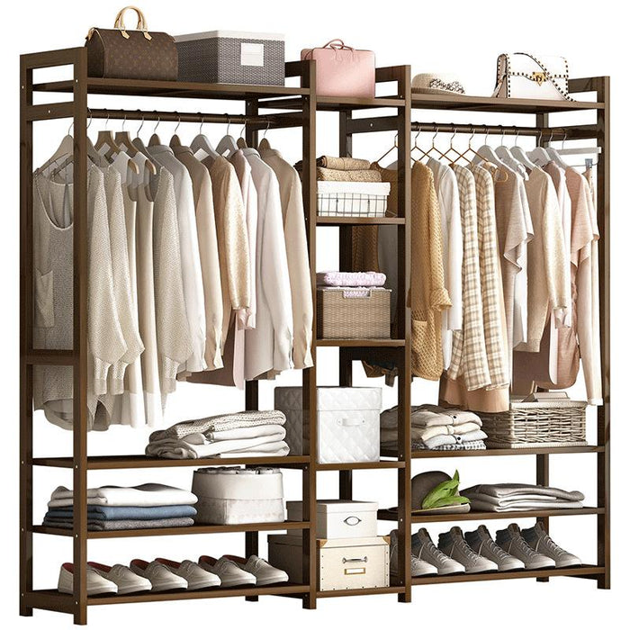 Bamboo Clothes Rack Garment Closet Storage Organizer Hanging Rail Shelf Dress room - amazingooh